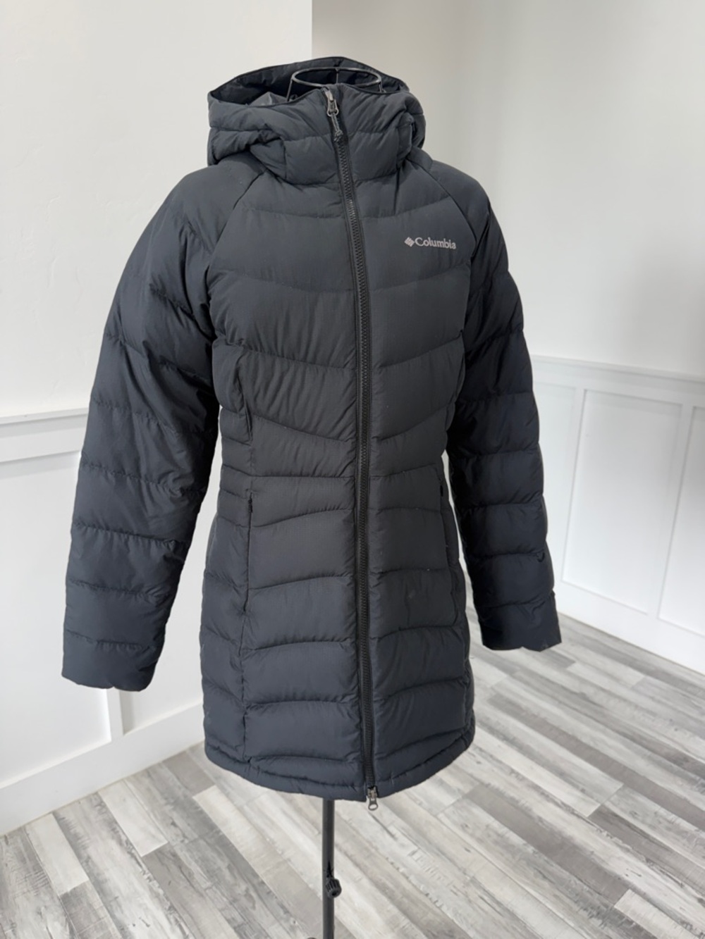 Columbia Black Hooded Quilted Long Jacket